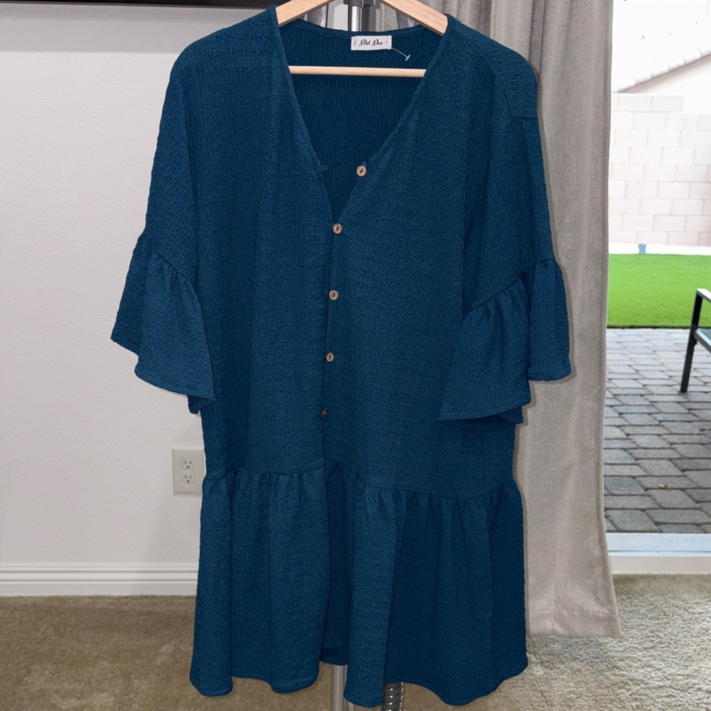 Elegant Blue Ruffle Sleeve Top